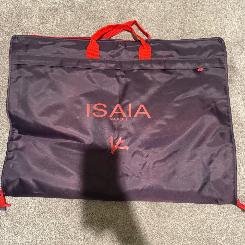 Isaia Black Garment Bag with Red Logo and Handles